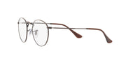 Round prescription eyewear frames with clear lenses, gunmetal frame and warm brown temples