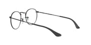 Round black eyeglass frames with clear lenses and long curved temple arms