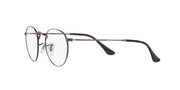 Round prescription eyewear frames with clear lenses, gunmetal metal and black temple tips