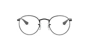Round black metal eyeglass frames with clear lenses and dark temple tips