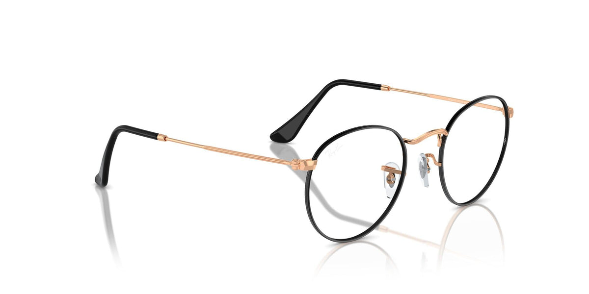 Ray-Ban round metal prescription frames, black with gold-tone and tortoise temple tips
