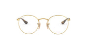 Gold round prescription eyewear frames, front view with dark temple detail