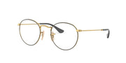 Gold-tone round metal prescription eyewear frames, front view with clear lenses