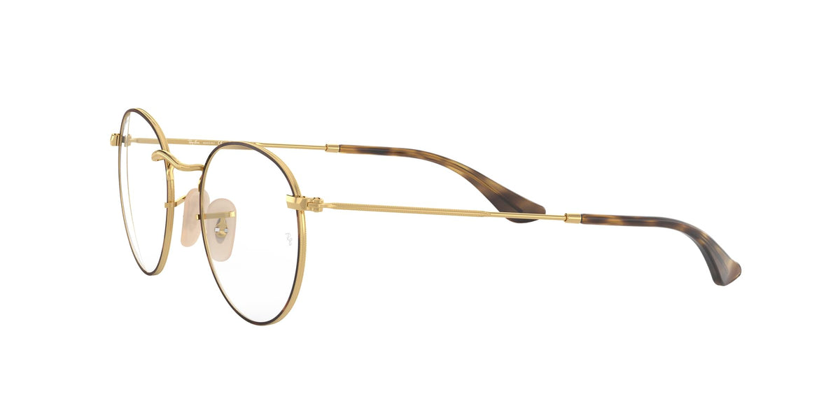 Ray-Ban RX3447V prescription frames, gold round metal with dark tortoise temple arms