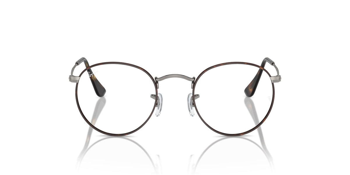 Ray-Ban round metal prescription frames, dark brown metal with black nose accents