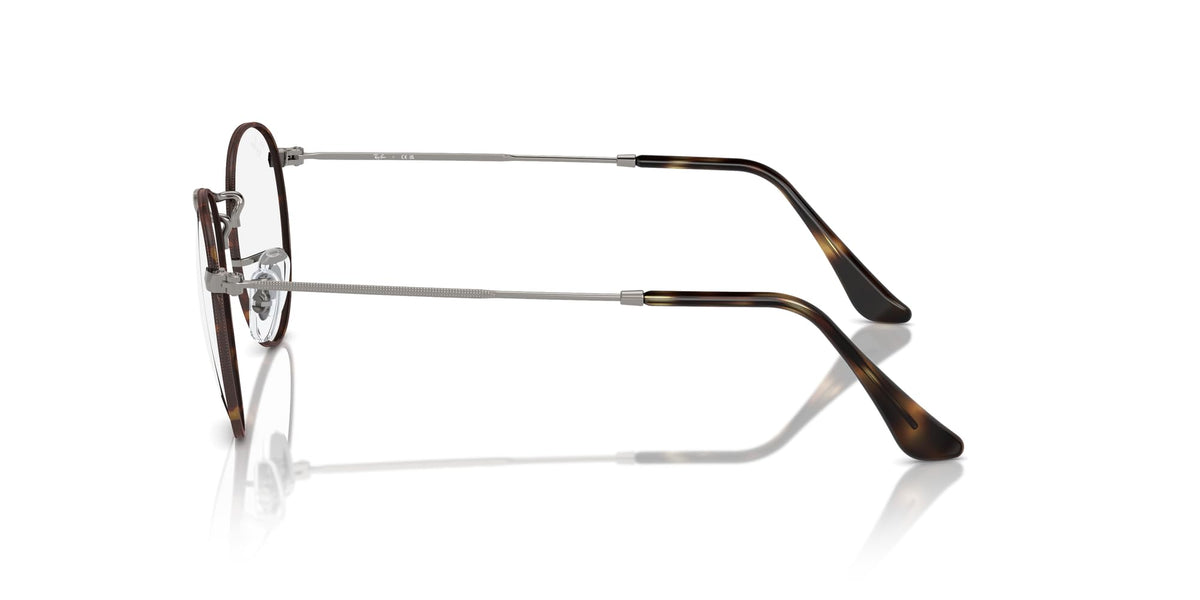Ray-Ban round metal prescription frames, silver-tone with dark tortoise temple finish
