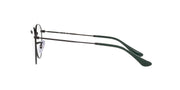 Round metal eyeglass frames with clear demo lenses, dark green temple arms (side view)