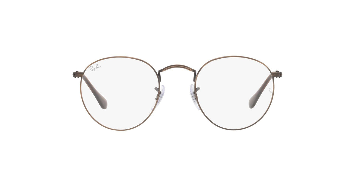 Round prescription eyewear frames with clear lenses, thin metal rim and dark temple tips