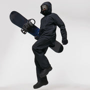 Black hooded shell jacket with full-zip front, zip pockets, and articulated sleeves