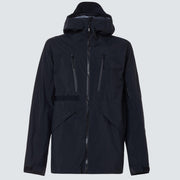 Black hooded shell jacket with full front zip, storm flap, and two zip pockets