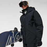 Black hooded shell jacket with full front zip and zip pocket details
