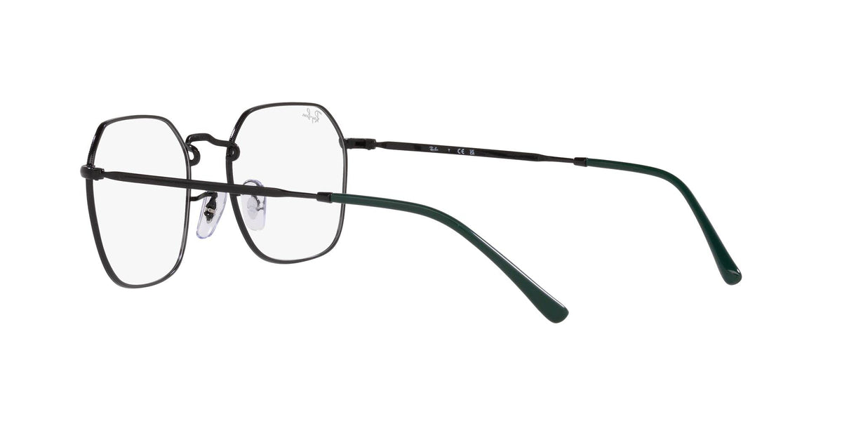 Ray-Ban prescription frames with silver face and green temple arms, angled