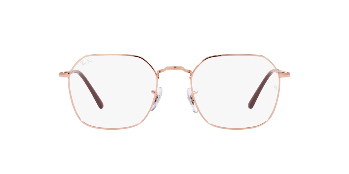 Ray-Ban prescription frames in rose gold with clear lenses, front view