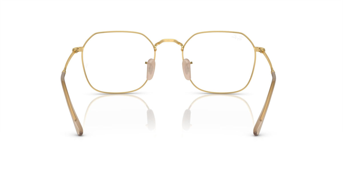 Gold-tone metal prescription glasses frames, front view with clear lenses