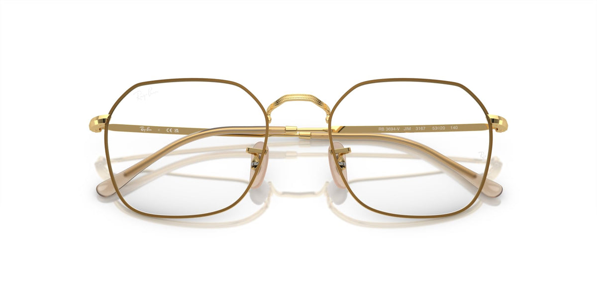 Gold-tone metal prescription glasses frames with thin bridge and clear lenses