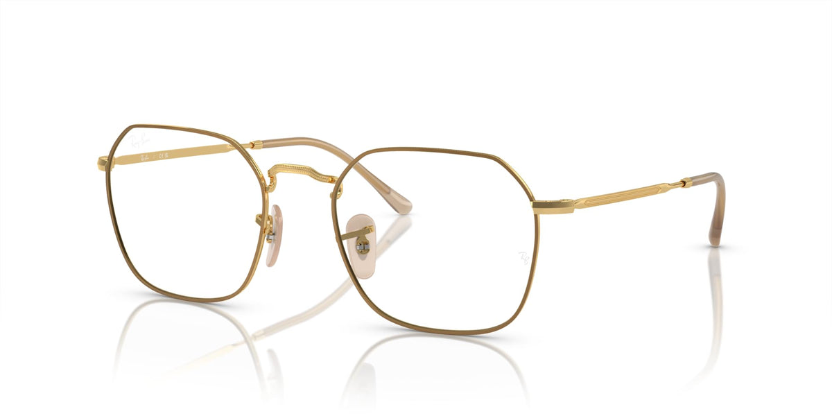Gold-tone metal prescription glasses frames with rounded rectangular clear lenses