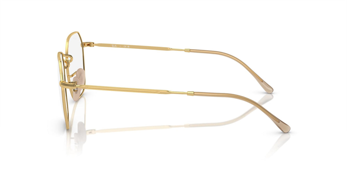 Gold-tone metal prescription eyeglass frames, side profile with clear lenses