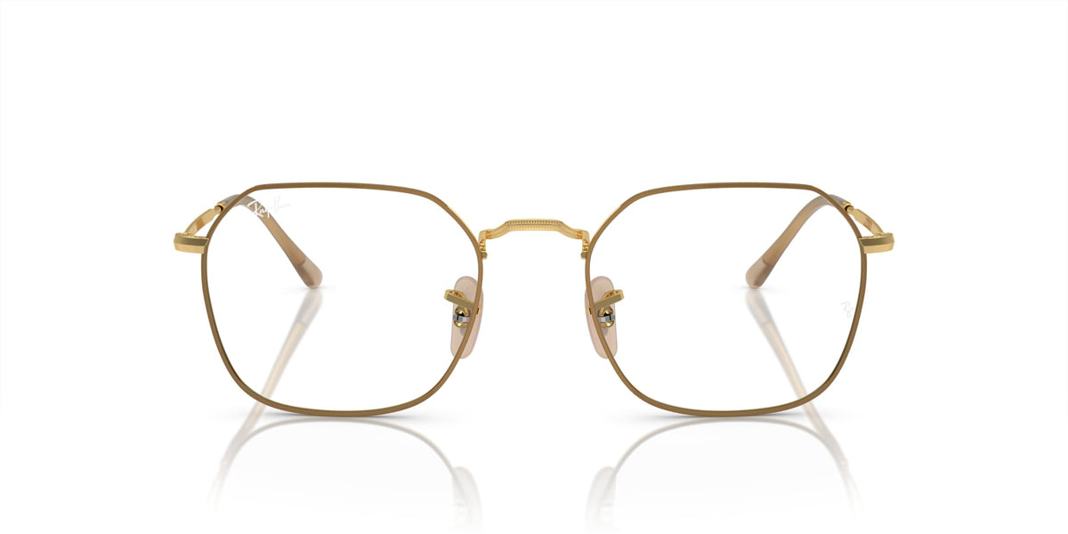 Gold-tone metal prescription glasses frames with clear lenses and bridge