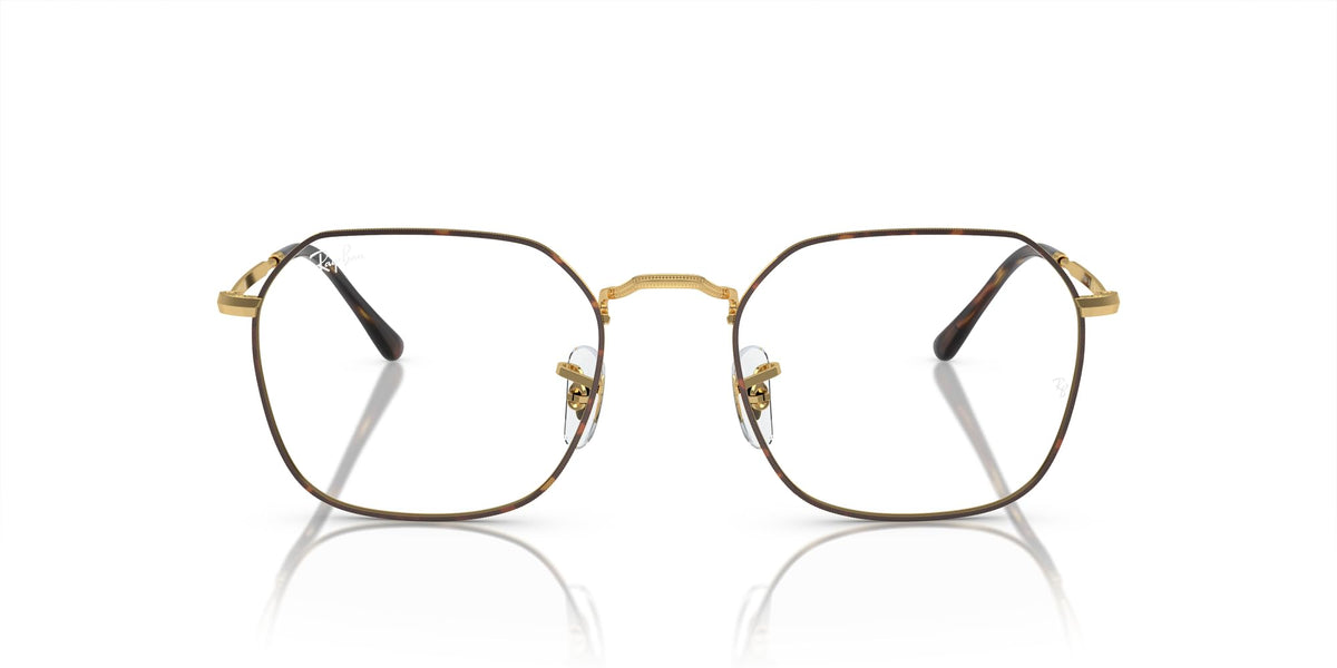 Prescription eyeglass frames with dark brown oval lenses and gold details