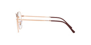 Rose gold metal rectangular prescription eyewear frames with dark temple tips