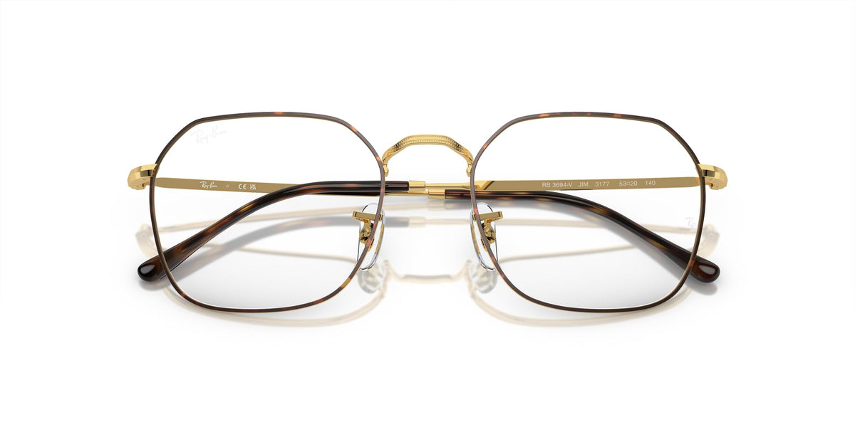 Ray-Ban prescription eyewear frames with dark brown front and gold-tone metal arms