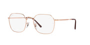 Ray-Ban prescription frames in rose gold with clear lenses, side profile