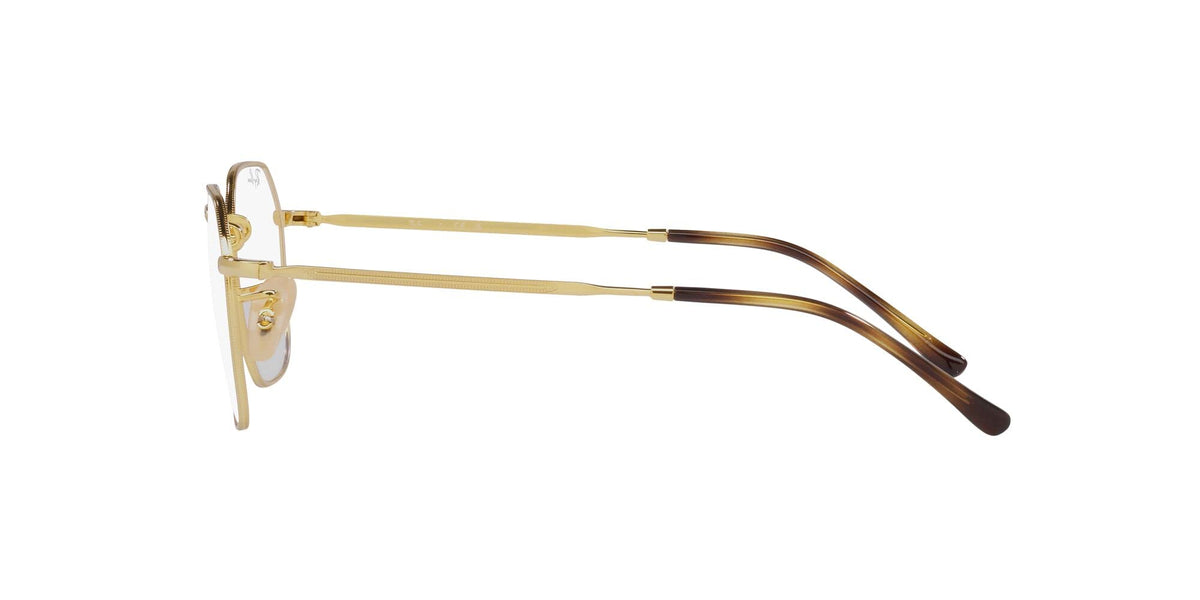 Gold eyeglass frames with dark brown acetate temple tips and oval lenses, front view.