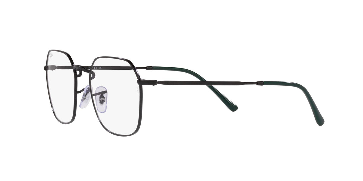 Ray-Ban prescription frames with dark metal front and green-tinted temples