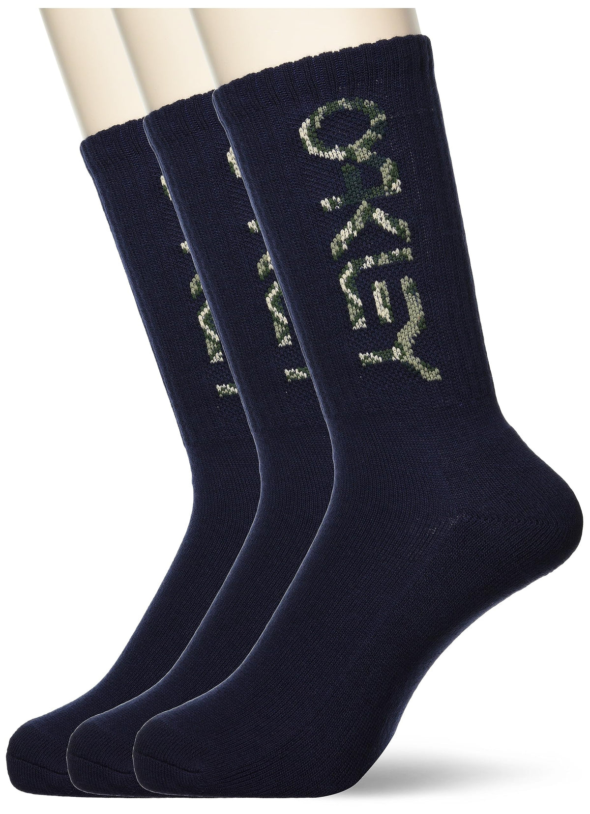 Oakley B1B crew socks, dark navy with green logo on the cuff