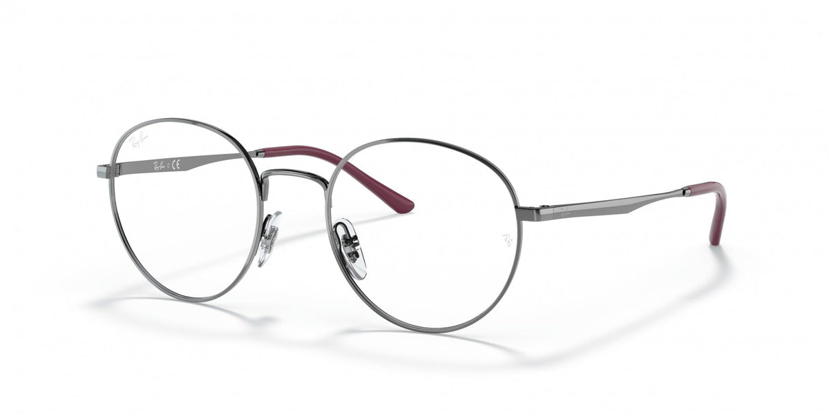 Ray-Ban round prescription frames, gunmetal metal with maroon temple tips