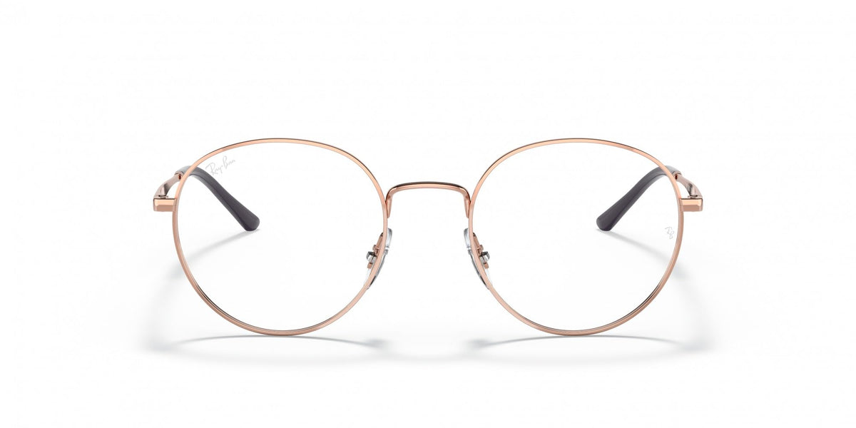 Ray-Ban prescription eyewear frames, rose gold round frames with dark bridge and tips