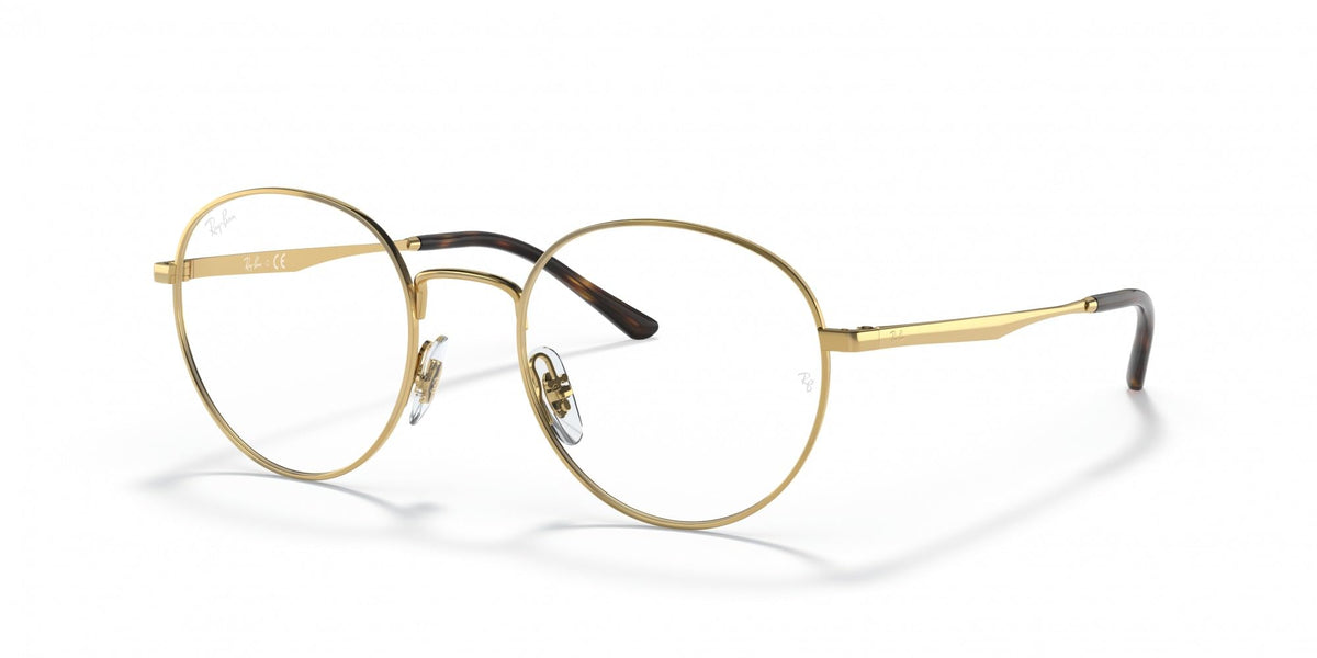 Ray-Ban round prescription eyewear frames, gold metal with dark tortoise temple tips