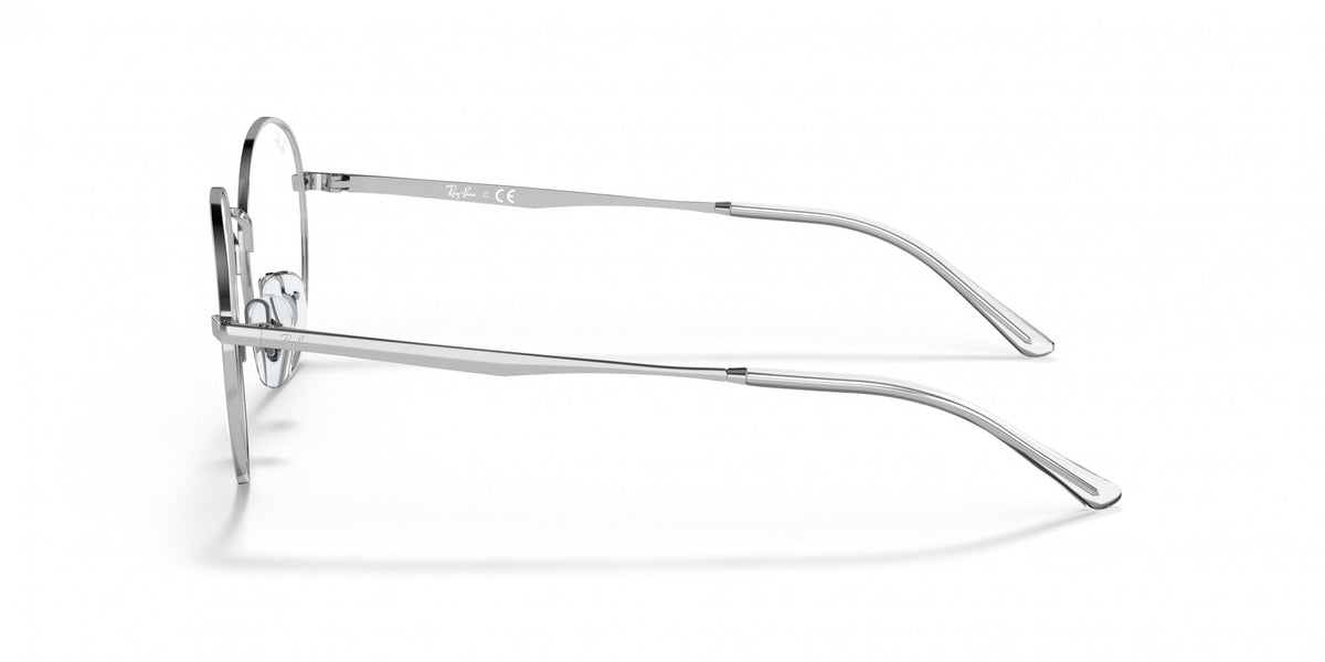 Ray-Ban round prescription frames, silver metal with clear lenses (side view)