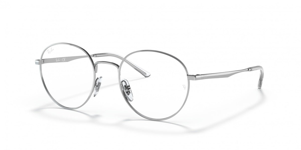 Ray-Ban round prescription frames, silver metal with clear lenses (front view)