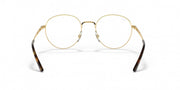 Ray-Ban round prescription frames, gold metal with dark tortoise accents at temples