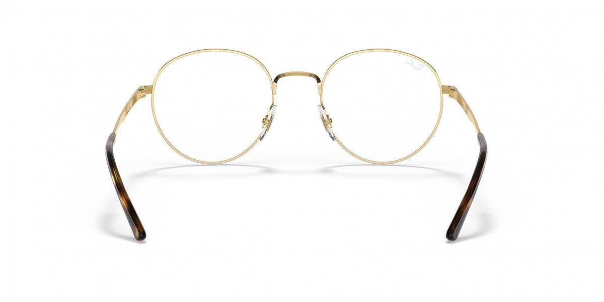 Ray-Ban round prescription frames, gold metal with dark tortoise accents at temples