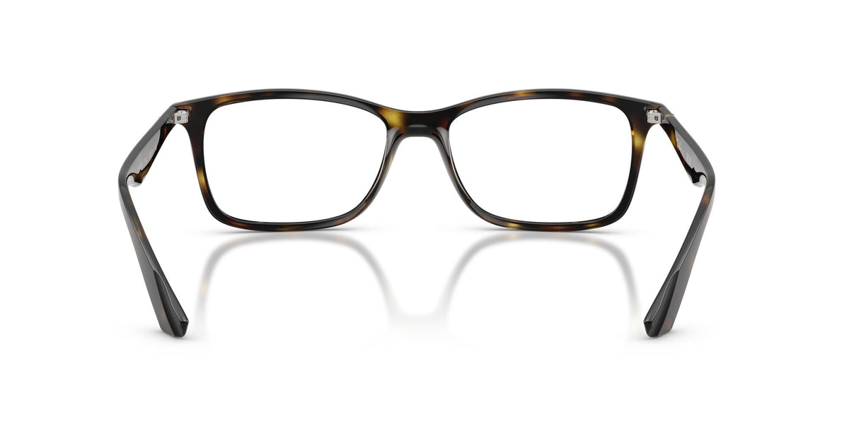 Ray-Ban prescription eyeglass frames, dark frame with amber-tinted temples