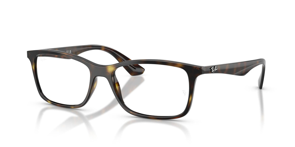 Ray-Ban prescription eyeglass frames, tortoise pattern with rectangular lenses