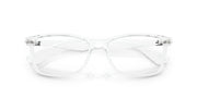 Ray-Ban RX7047 transparent prescription eyeglass frames, wide rectangular lenses