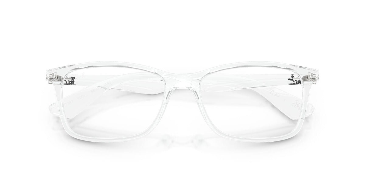 Ray-Ban RX7047 transparent prescription eyeglass frames, wide rectangular lenses