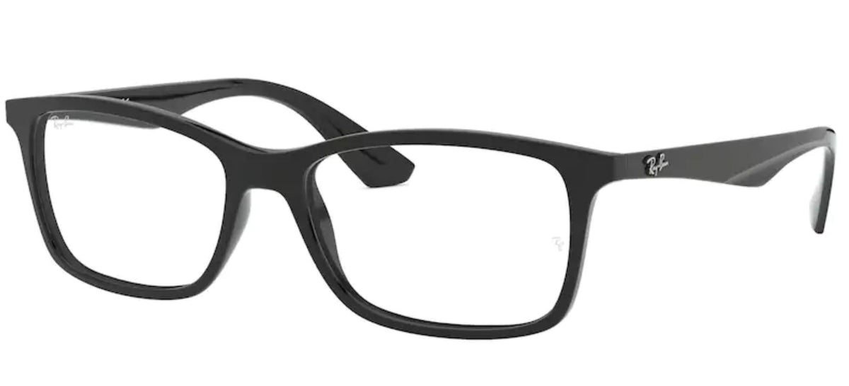 Black rectangular prescription eyeglass frames with Ray-Ban logo on temples