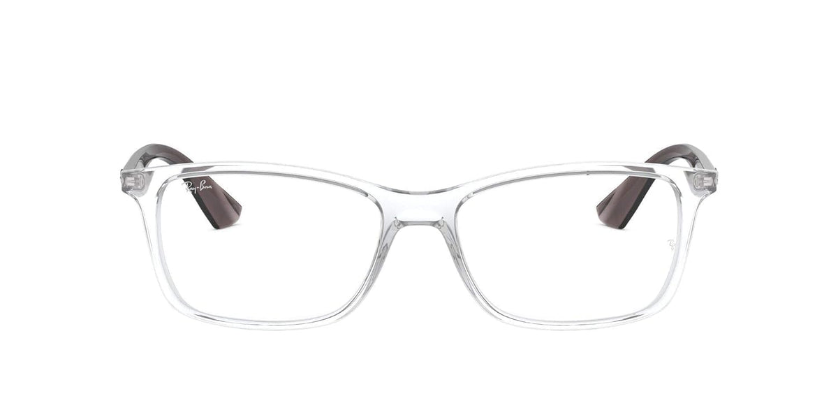 Transparent eyeglass frames with dark gray temple accents, rectangular square shape