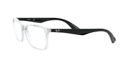 Clear-lens prescription eyewear frames with black temples, front view