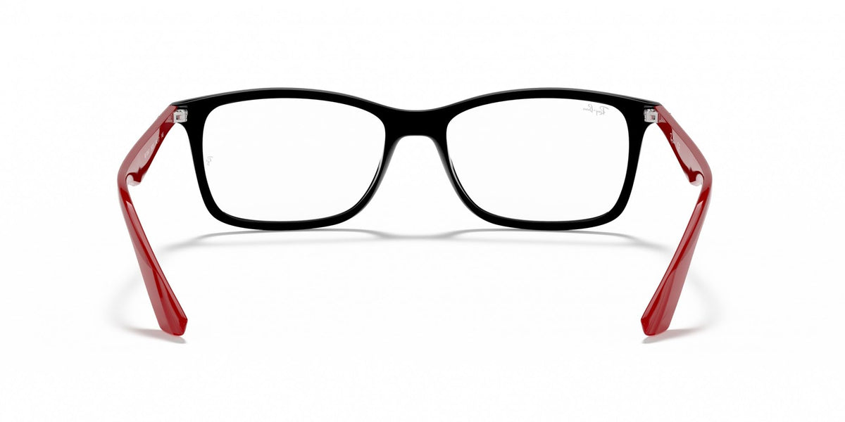 Ray-Ban RX7047 prescription frames, black front with red hinge and temple tips