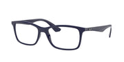 Ray-Ban prescription eyeglass frames, dark blue rectangular frames and temples