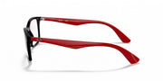 Ray-Ban RX7047 prescription frames, red and black with side temple view