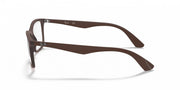 Dark brown rectangular prescription eyeglass frames with Ray-Ban logo on temples