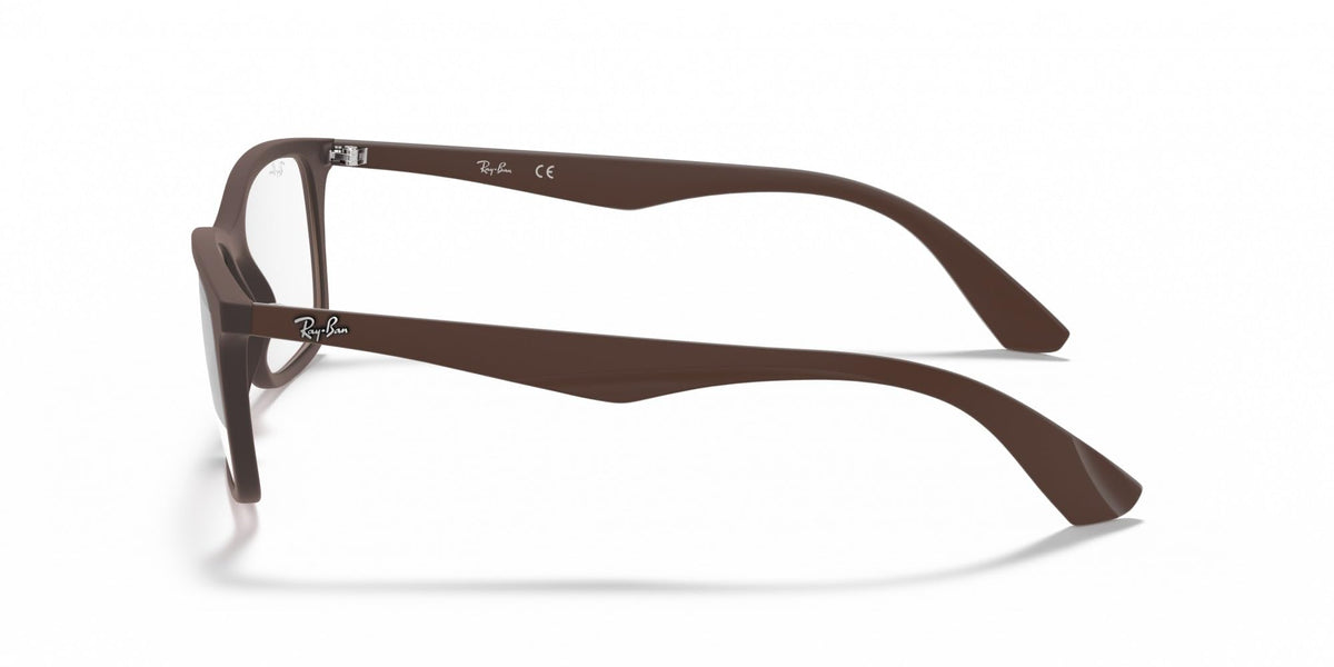 Dark brown rectangular prescription eyeglass frames with Ray-Ban logo on temples