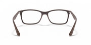 Black-brown rectangular prescription eyeglass frames with Ray-Ban logo on temples