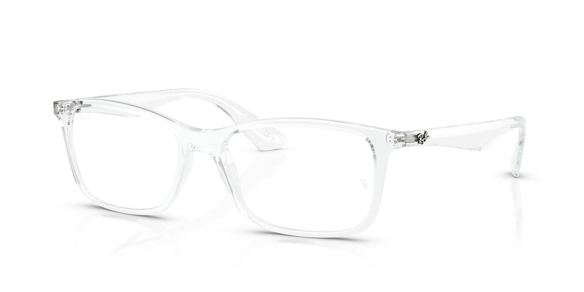Ray-Ban prescription eyeglass frames, clear rectangular frames with side details